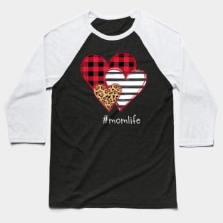 #Momlife Shirt Striped Leopard Buffalo Plaid Printed Splicing Heart Valentine's Day Shirt Baseball T-Shirt